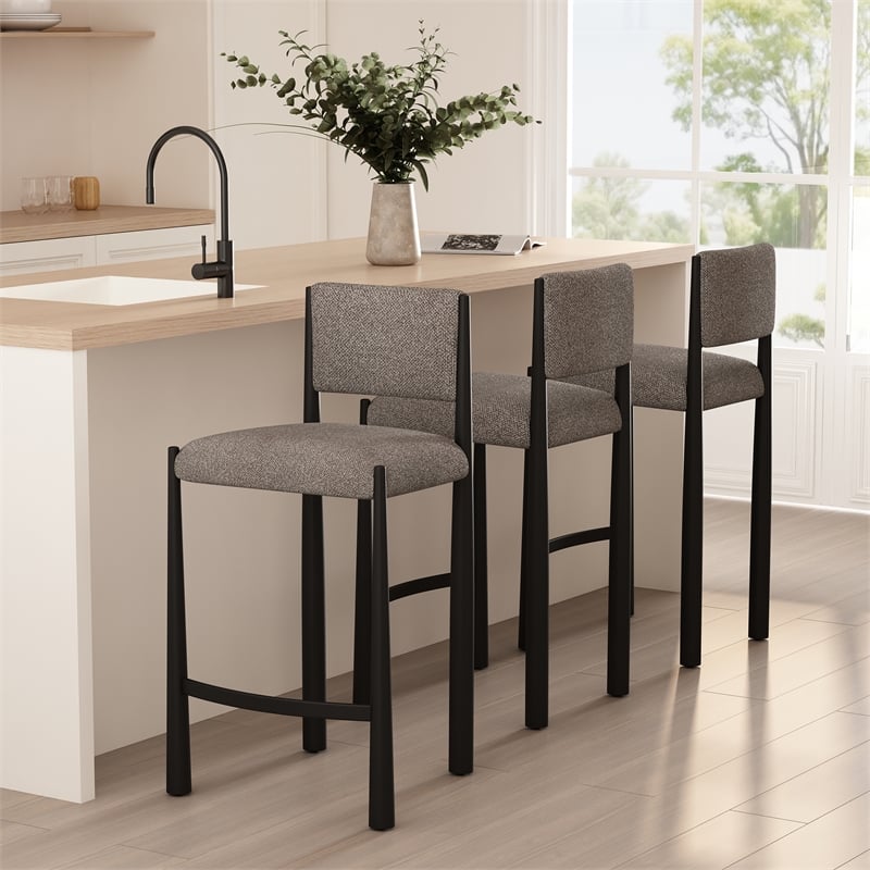 Lennor Mid-Century Modern Boucle Metal Counter Stool in Mushroom