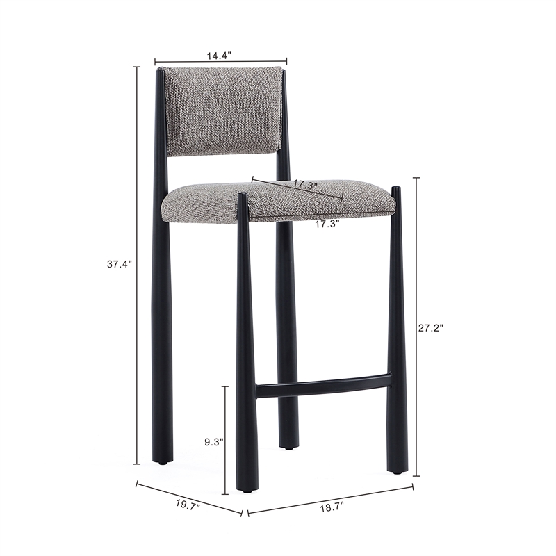 Lennor Mid-Century Modern Boucle Metal Counter Stool in Mushroom