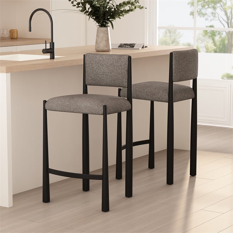 Lennor Mid-Century Modern Boucle Metal Counter Stool in Mushroom