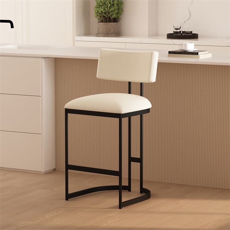 Juno Contemporary Modern Vegan Leather Metal Counter Stool in Ivory