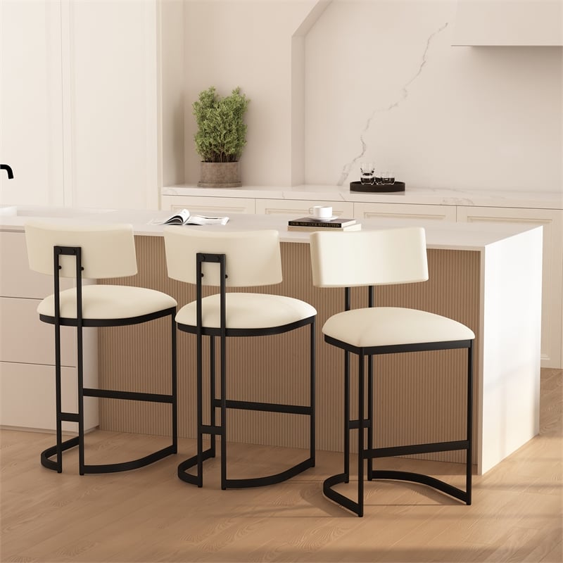 Juno Contemporary Modern Vegan Leather Metal Counter Stool in Ivory
