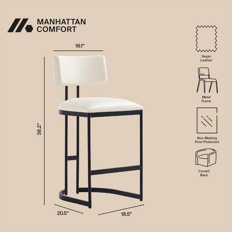 Juno Contemporary Modern Vegan Leather Metal Counter Stool in Ivory