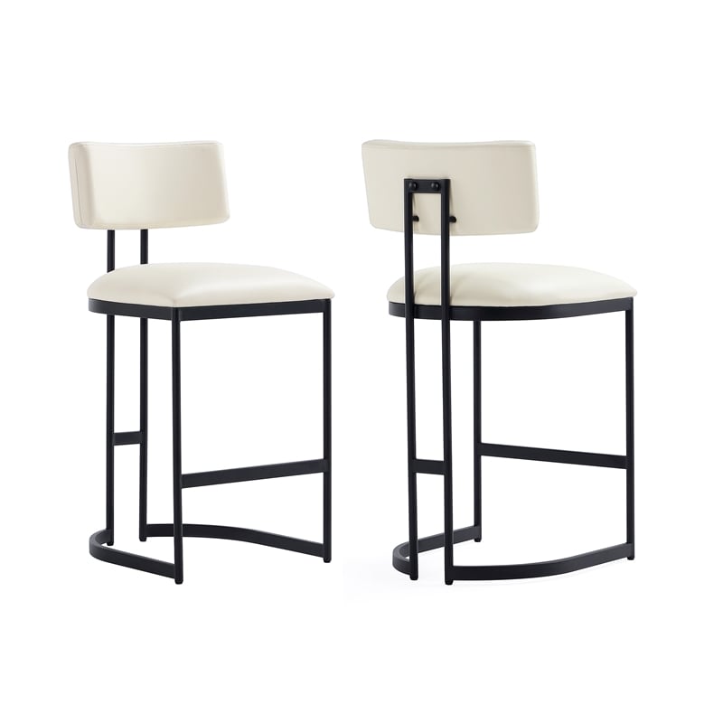 Juno Contemporary Modern Vegan Leather Metal Counter Stool in Ivory