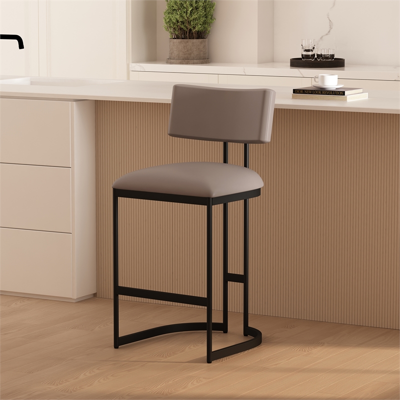 Juno Contemporary Modern Vegan Leather Metal Counter Stool in Taupe