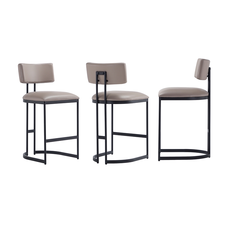 Juno Contemporary Modern Vegan Leather Metal Counter Stool in Taupe