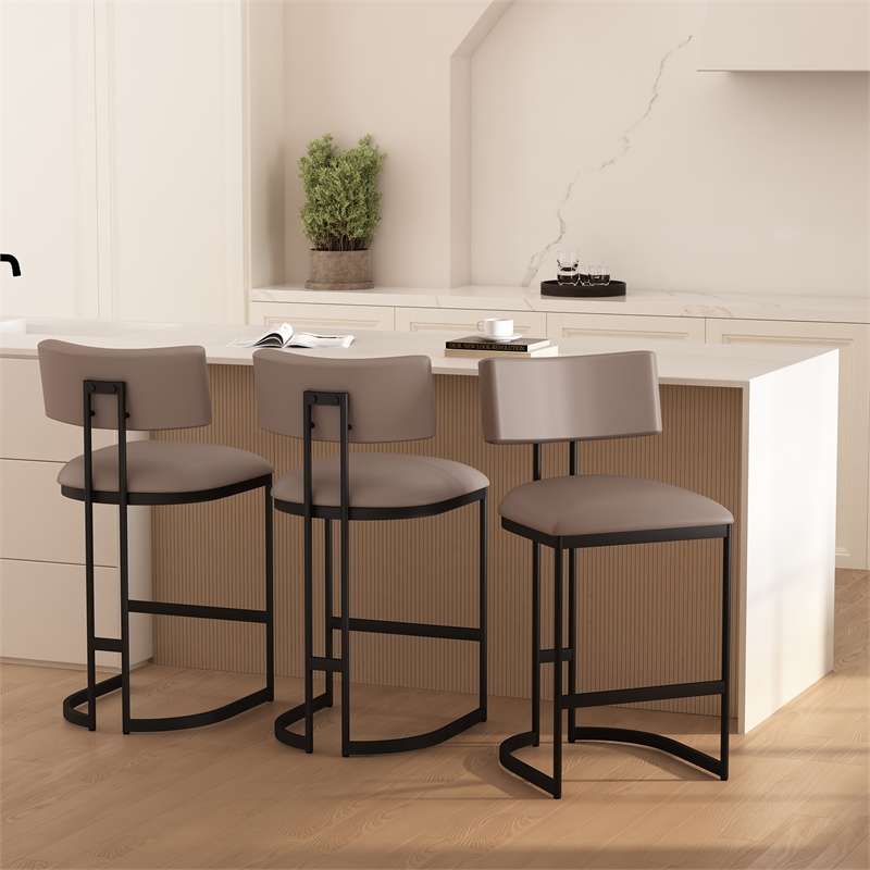 Juno Contemporary Modern Vegan Leather Metal Counter Stool in Taupe