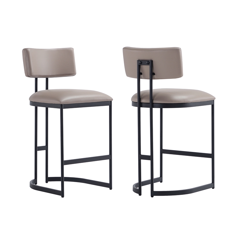 Juno Contemporary Modern Vegan Leather Metal Counter Stool in Taupe