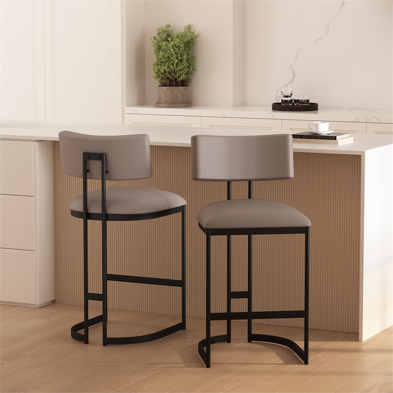 Juno Contemporary Modern Vegan Leather Metal Counter Stool in Taupe