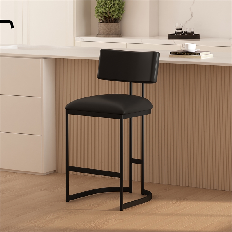 Juno Contemporary Modern Vegan Leather Metal Counter Stool in Black