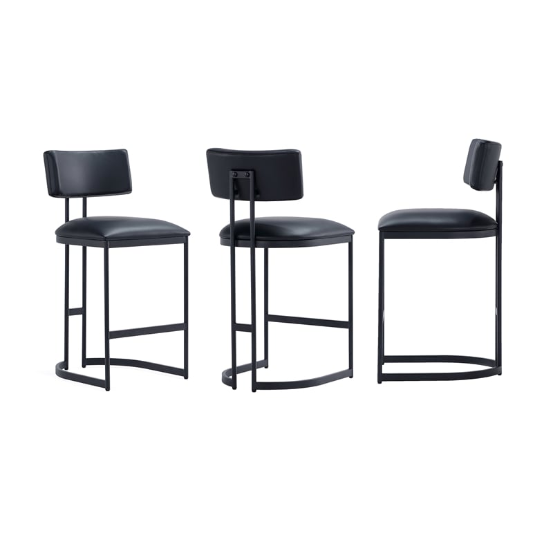 Juno Contemporary Modern Vegan Leather Metal Counter Stool in Black