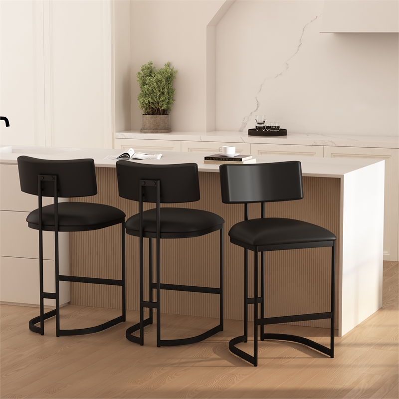 Juno Contemporary Modern Vegan Leather Metal Counter Stool in Black