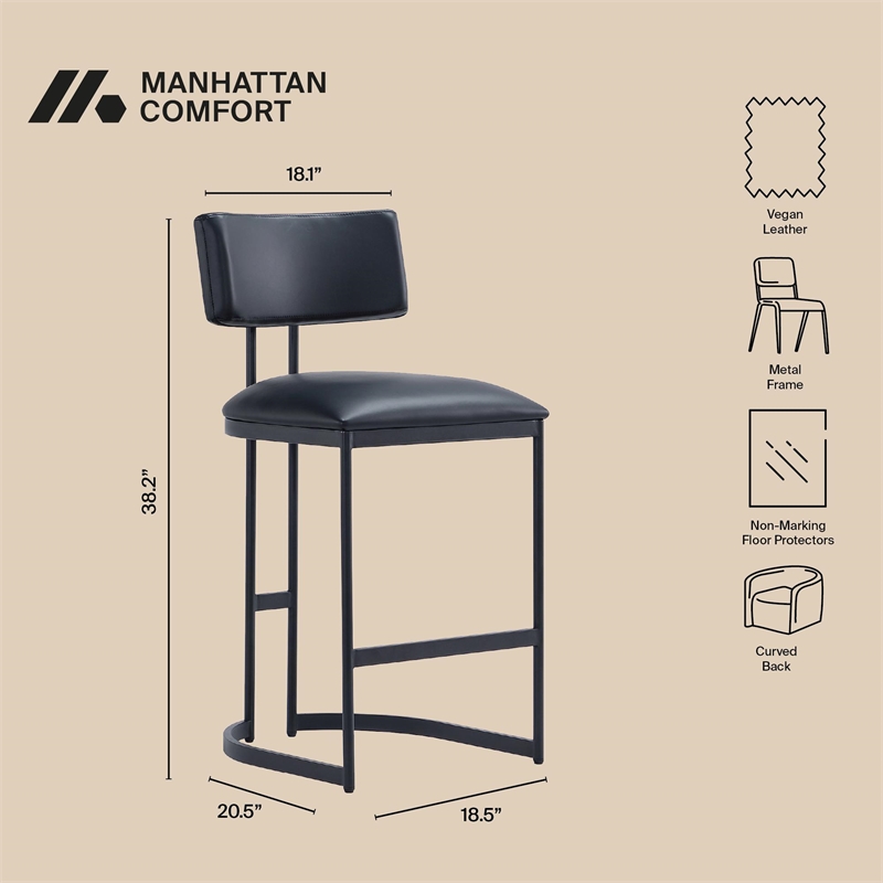 Juno Contemporary Modern Vegan Leather Metal Counter Stool in Black