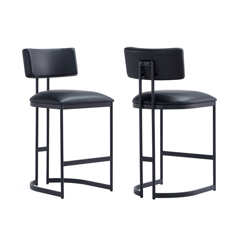 Juno Contemporary Modern Vegan Leather Metal Counter Stool in Black