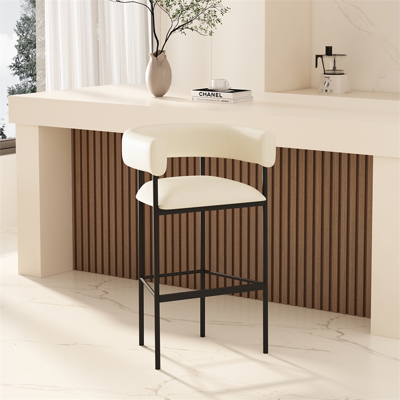 Onda Contemporary Vegan Leather Metal Upholstered Barstool in Ivory