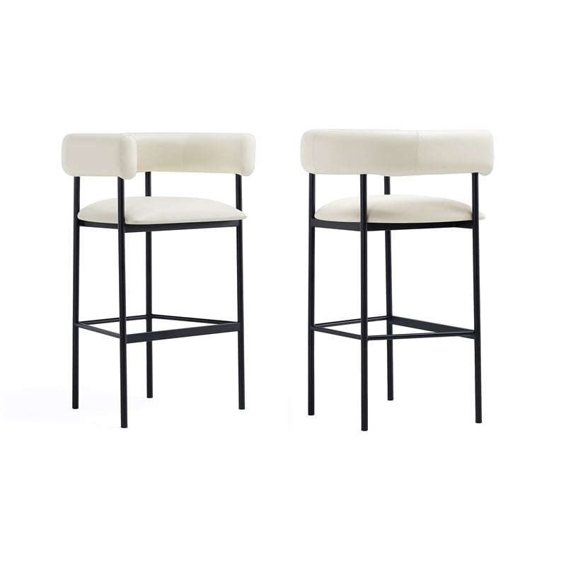 Onda Contemporary Vegan Leather Metal Upholstered Barstool in Ivory
