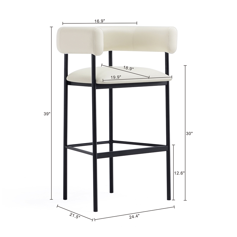 Onda Contemporary Vegan Leather Metal Upholstered Barstool in Ivory