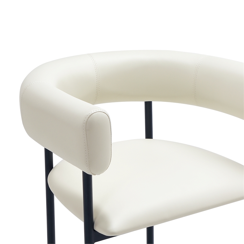 Onda Contemporary Vegan Leather Metal Upholstered Barstool in Ivory