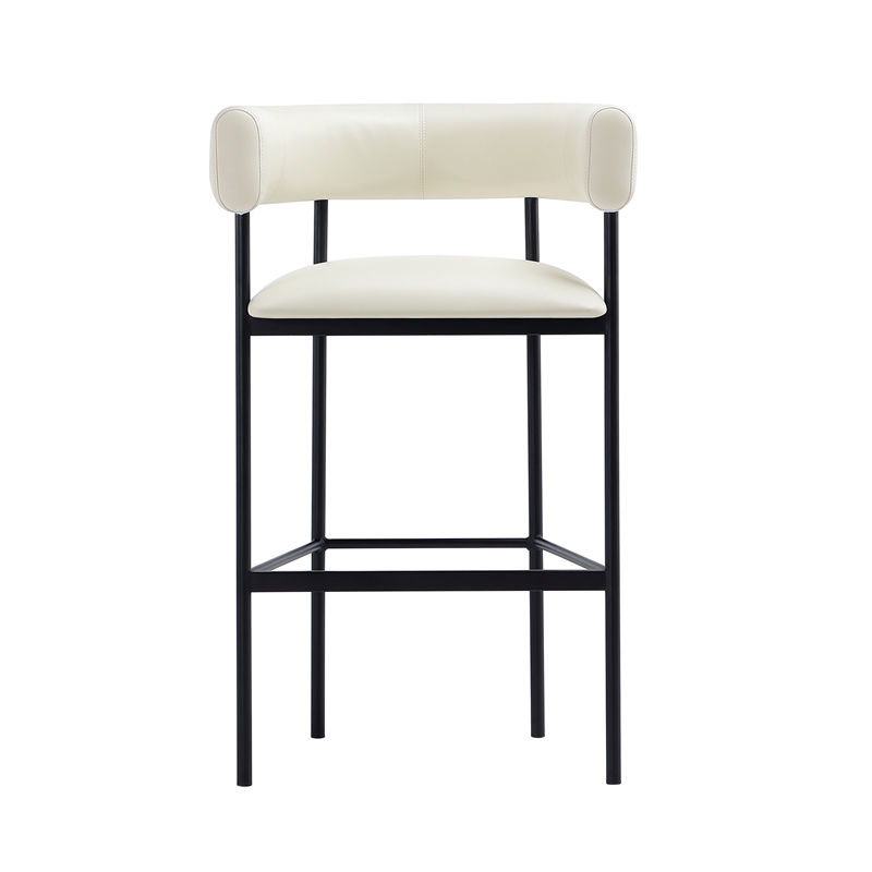 Onda Contemporary Vegan Leather Metal Upholstered Barstool in Ivory