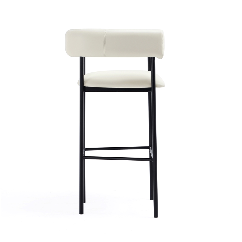 Onda Contemporary Vegan Leather Metal Upholstered Barstool in Ivory