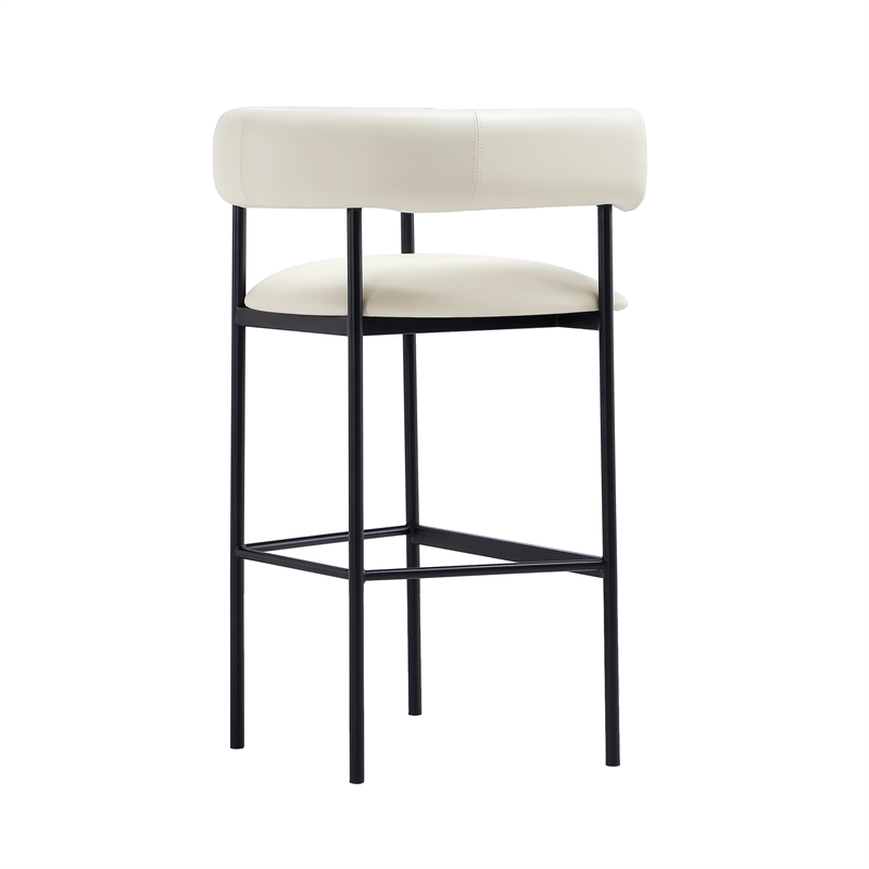 Onda Contemporary Vegan Leather Metal Upholstered Barstool in Ivory