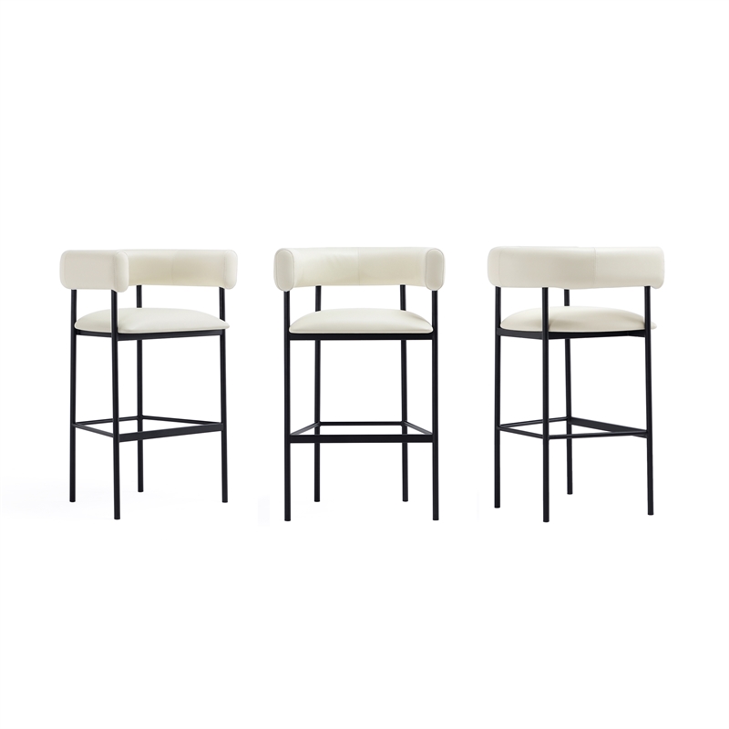 Onda Contemporary Vegan Leather Metal Upholstered Barstool in Ivory