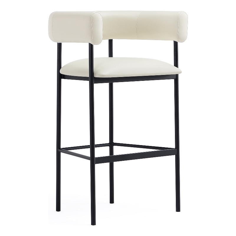 Onda Contemporary Vegan Leather Metal Upholstered Barstool in Ivory