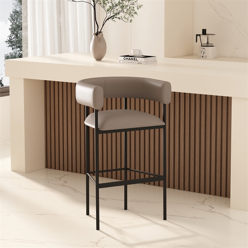 Onda Contemporary Vegan Leather Metal Upholstered Barstool in Taupe