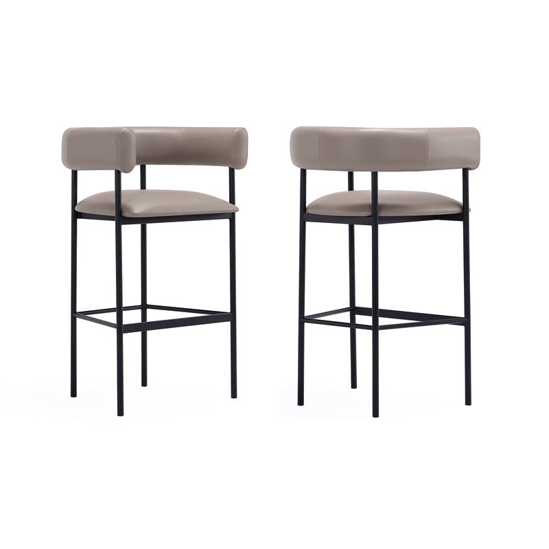 Onda Contemporary Vegan Leather Metal Upholstered Barstool in Taupe
