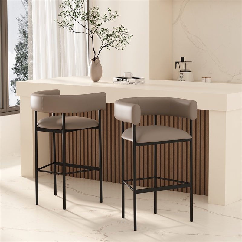 Onda Contemporary Vegan Leather Metal Upholstered Barstool in Taupe
