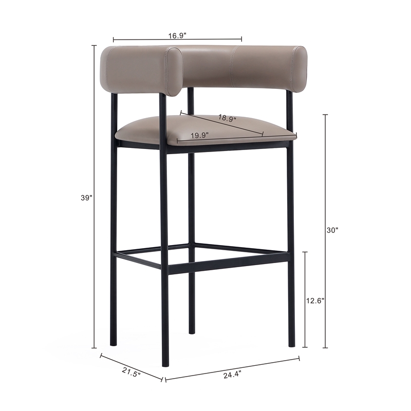 Onda Contemporary Vegan Leather Metal Upholstered Barstool in Taupe