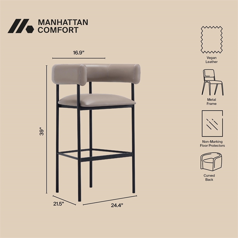 Onda Contemporary Vegan Leather Metal Upholstered Barstool in Taupe