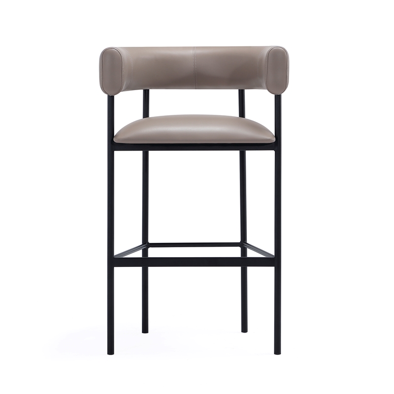 Onda Contemporary Vegan Leather Metal Upholstered Barstool in Taupe