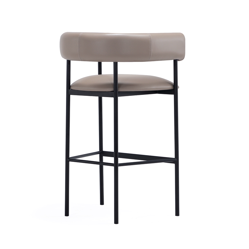 Onda Contemporary Vegan Leather Metal Upholstered Barstool in Taupe