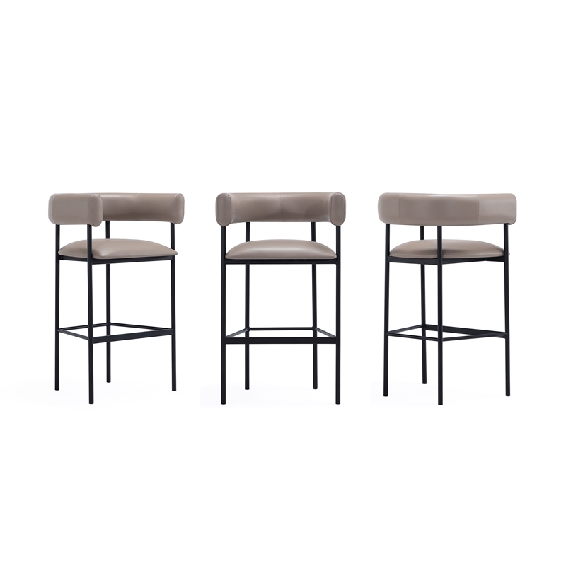 Onda Contemporary Vegan Leather Metal Upholstered Barstool in Taupe