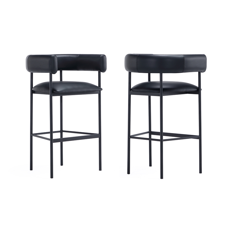 Onda Contemporary Vegan Leather Metal Upholstered Barstool in Black