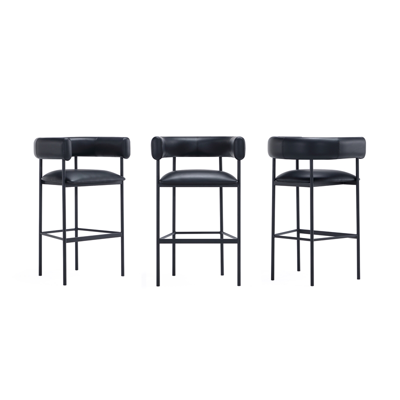 Onda Contemporary Vegan Leather Metal Upholstered Barstool in Black