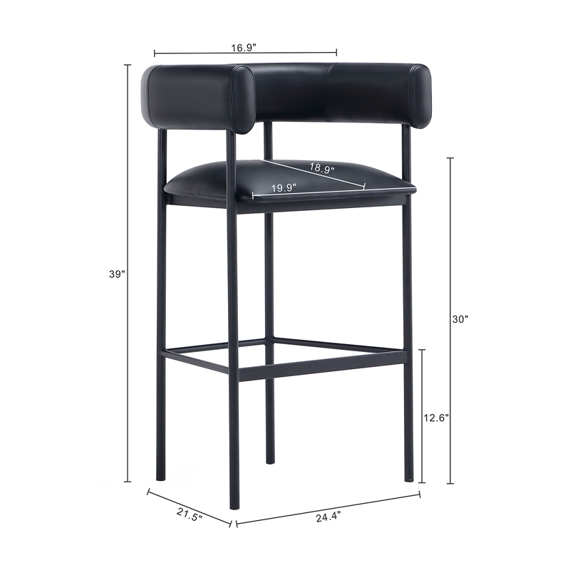 Onda Contemporary Vegan Leather Metal Upholstered Barstool in Black