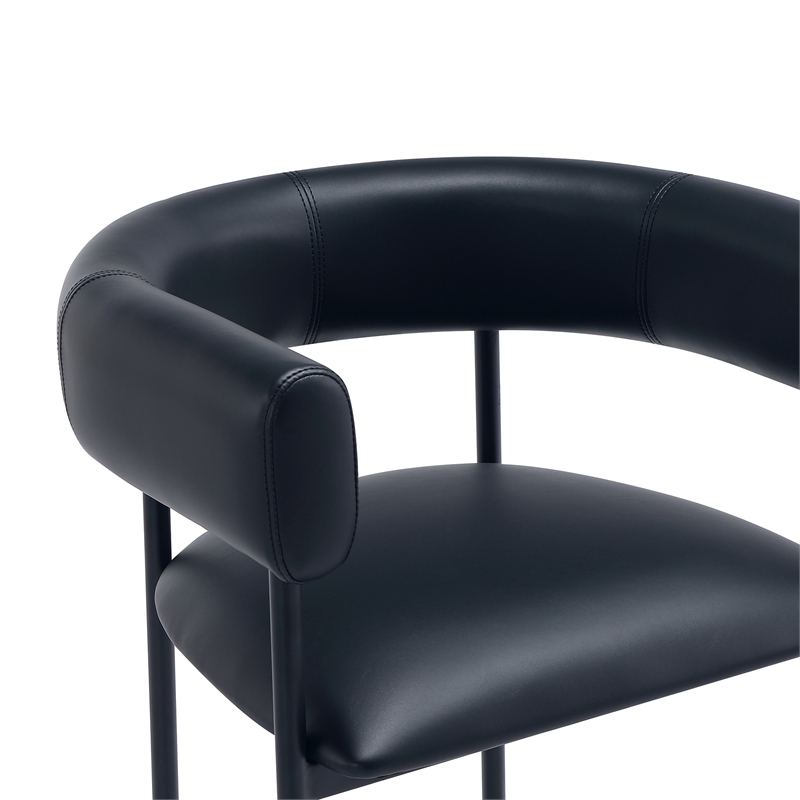 Onda Contemporary Vegan Leather Metal Upholstered Barstool in Black