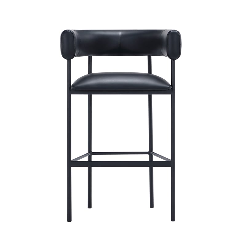 Onda Contemporary Vegan Leather Metal Upholstered Barstool in Black
