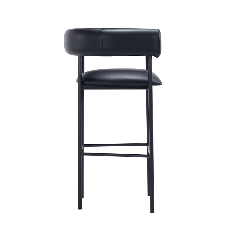 Onda Contemporary Vegan Leather Metal Upholstered Barstool in Black
