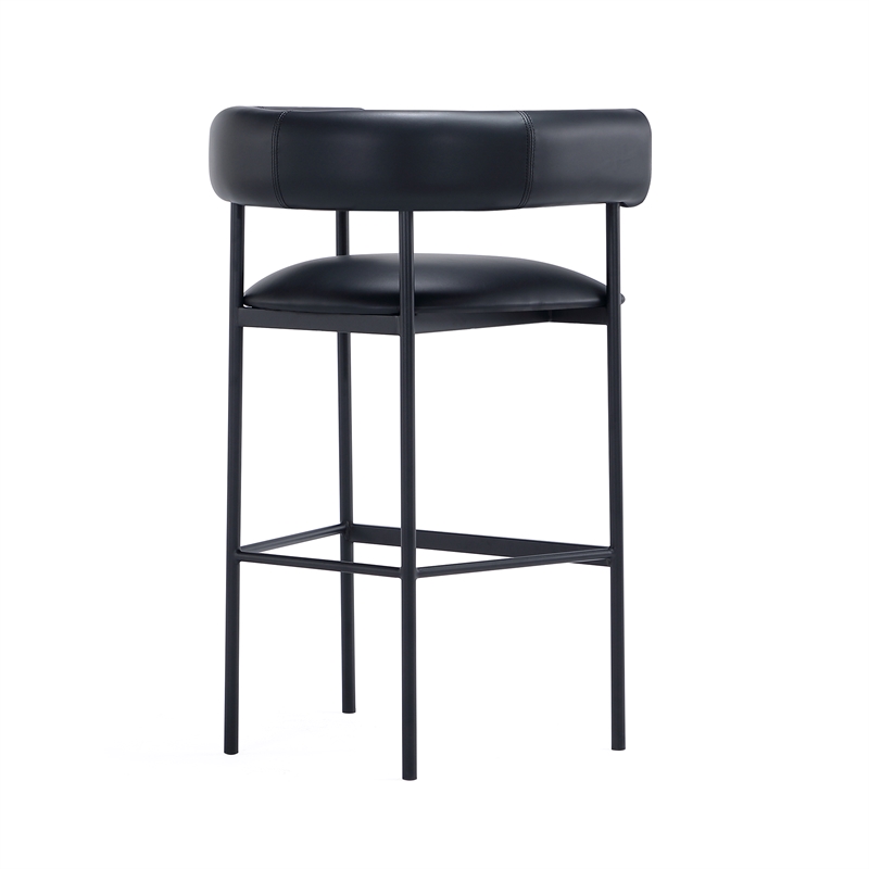 Onda Contemporary Vegan Leather Metal Upholstered Barstool in Black