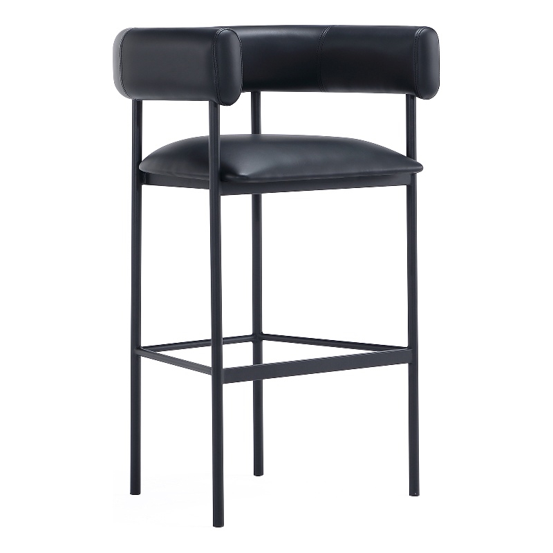 Onda Contemporary Vegan Leather Metal Upholstered Barstool in Black