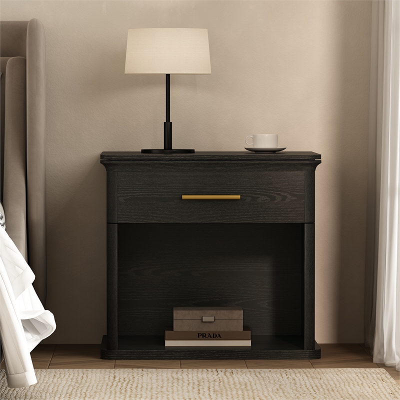 Clifford Traditional Nightstand in Black (1-Drawer)