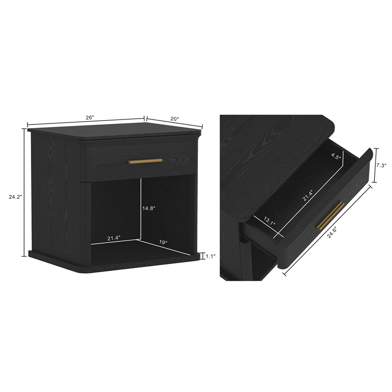 Clifford Traditional Nightstand in Black (1-Drawer)