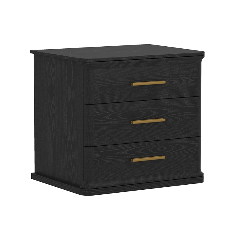 Clifford Traditional Nightstand in Black (3-Drawer)