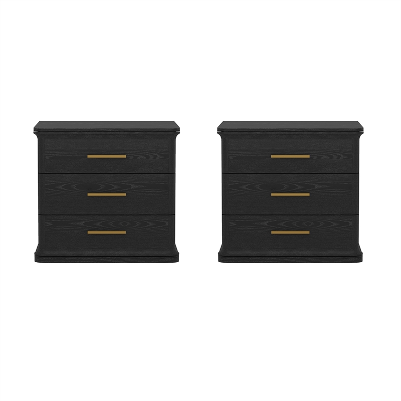 Clifford Traditional Nightstand in Black (3-Drawer)