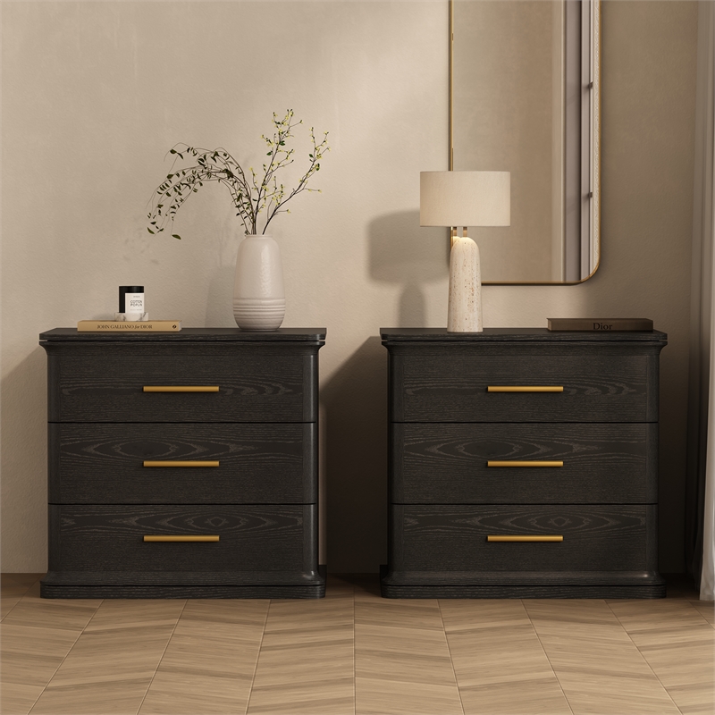 Clifford Traditional Nightstand in Black (3-Drawer)