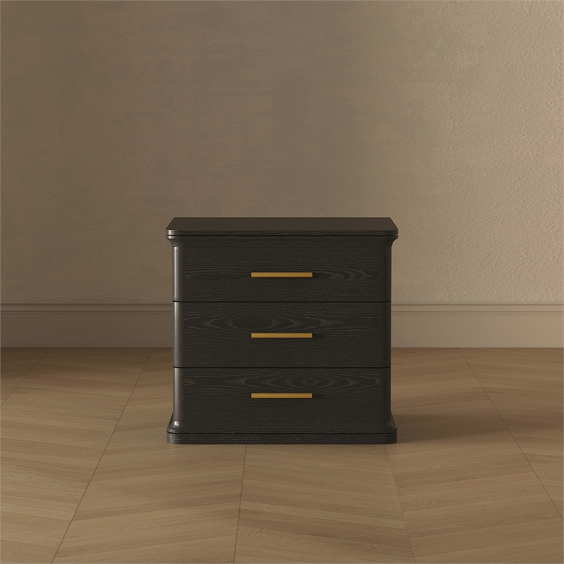 Clifford Traditional Nightstand in Black (3-Drawer)