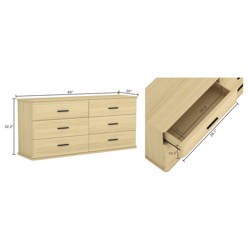 Clifford Traditional Dresser in Natural Oak (6-Drawer)