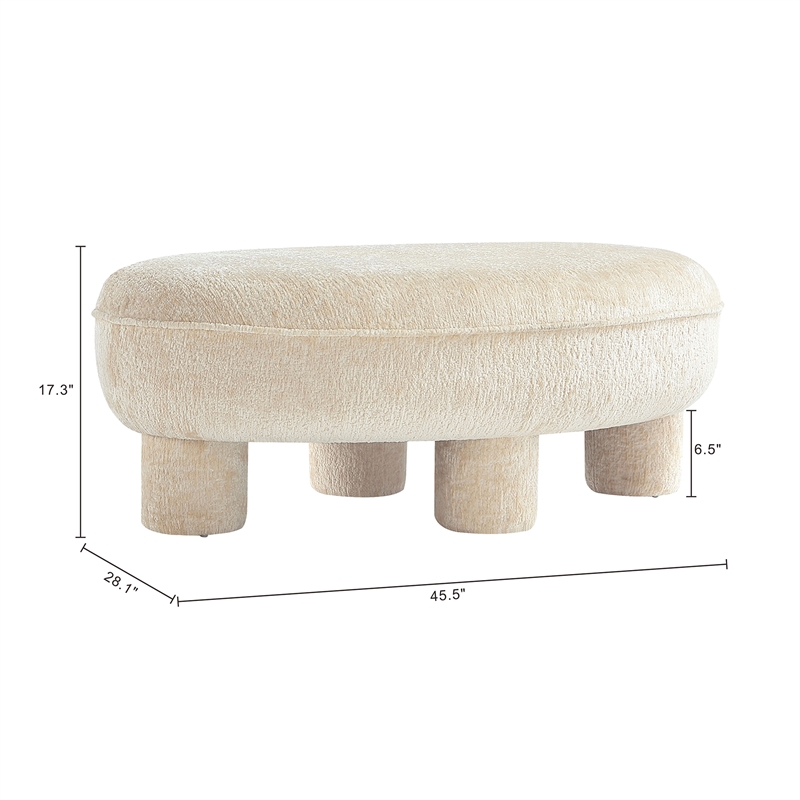 Tribeca Mid-Century Modern Chenille Accent Ottoman in Cream